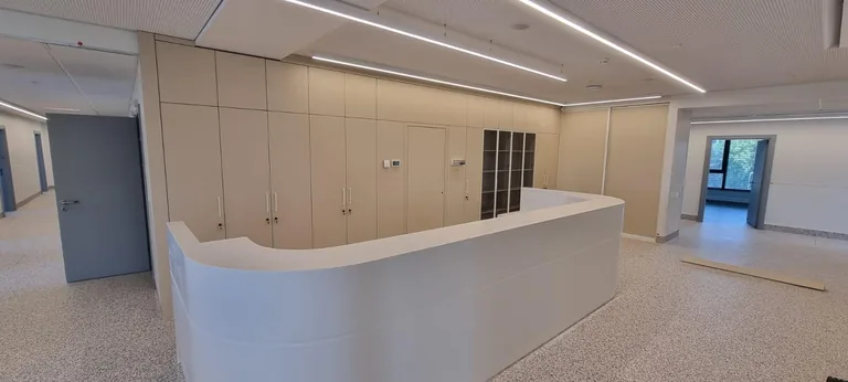 Custom commercial furniture project for Office Reception Desk Built In Cabinets by RPGroup