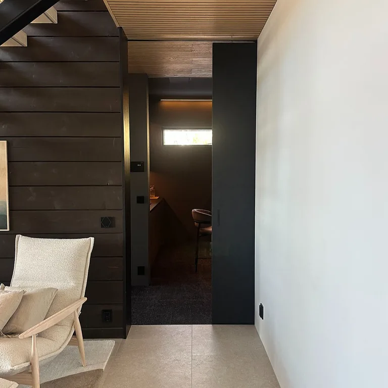 Custom interior doors project in Dark Flush Interior Door Under Stairs by RPGroup